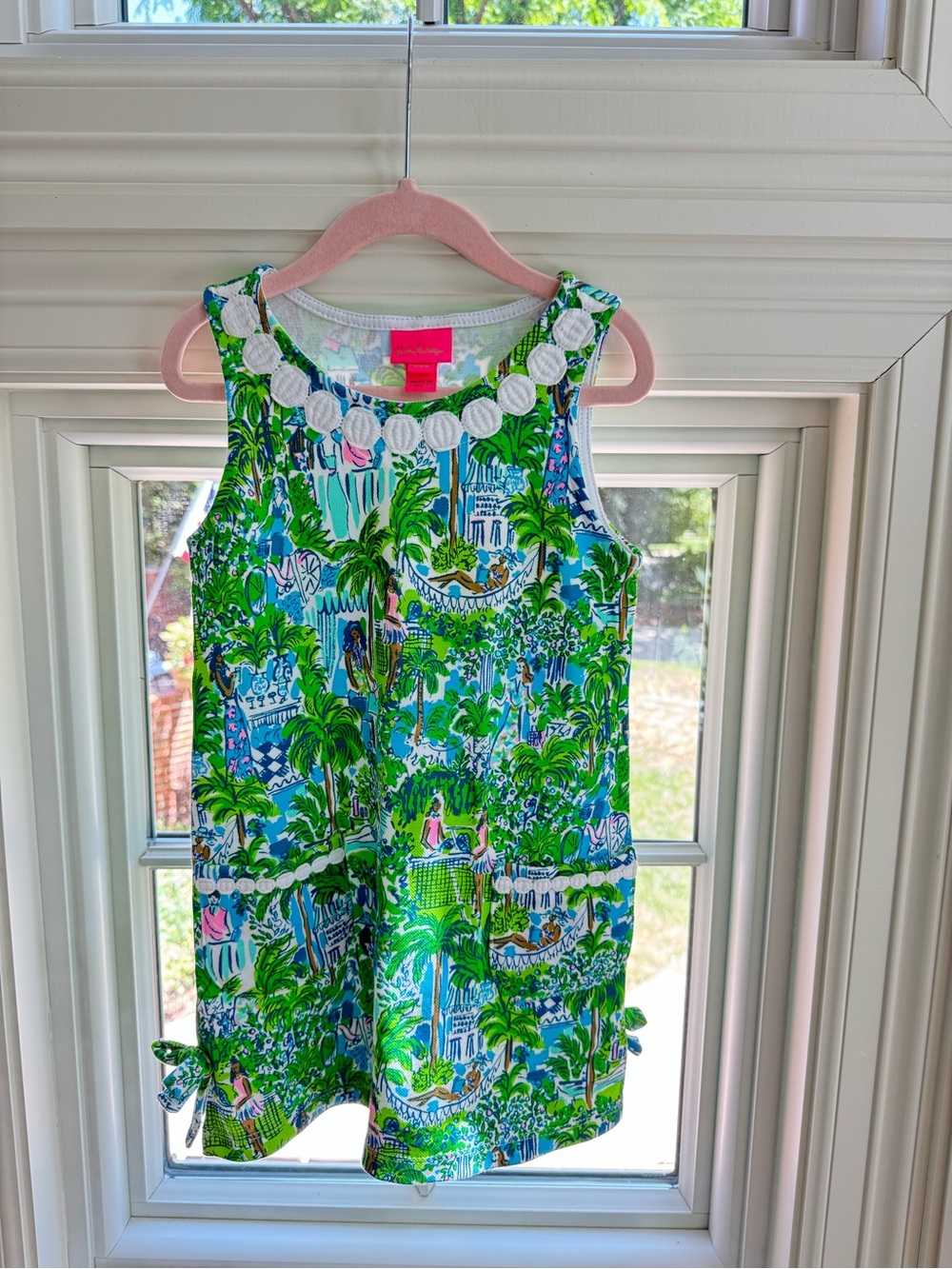 Girls Green & Blue Tropical Print Sundress with White Trim